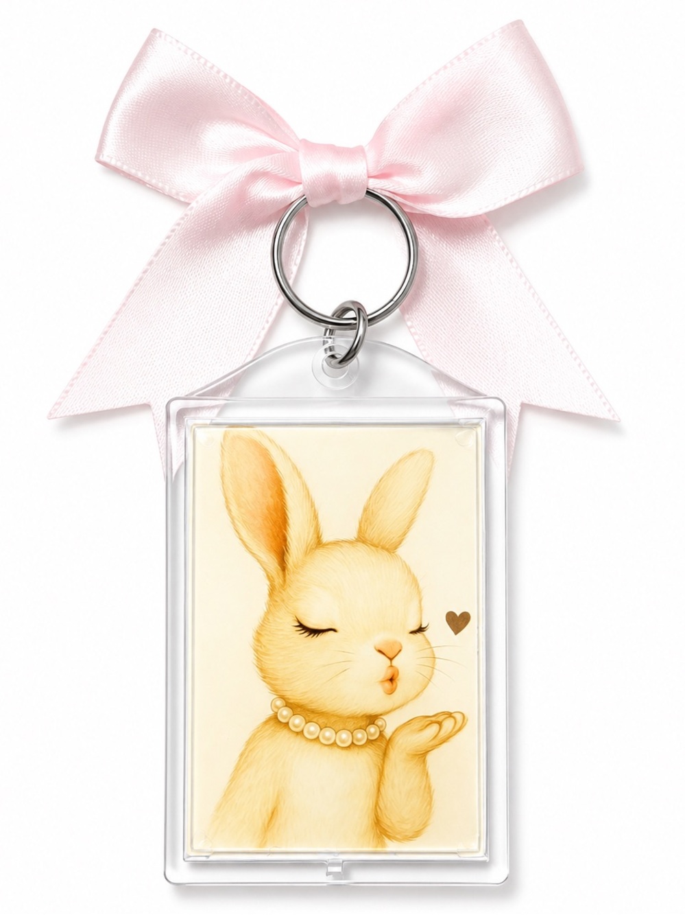 🎀🐰 Cute Bunny Acrylic Keychain Pink Satin Bow Kawaii Bag Charm Gift for Her Cute